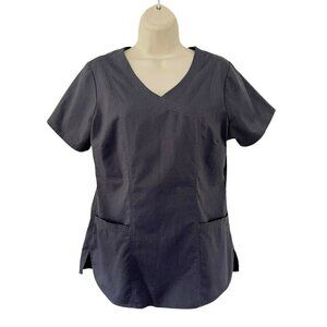 Healing Hands Purple Label Womens M  2167 Jane Gray Two Pocket Y-Neck Scrub Top